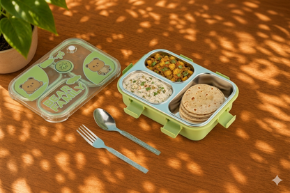 Bear Family 3 Compartment Stainless Steel Lunch Box
