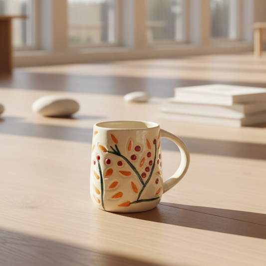 Handcrafted Autumn Berries Ceramic Coffee/Tea Mug (250ml) | Pinterest Inspired Gift for Lovers, Friends, Anniversary, Birthdays, Valentines, Boyfriend Girlfriend | Microwave Safe | Pack of 1