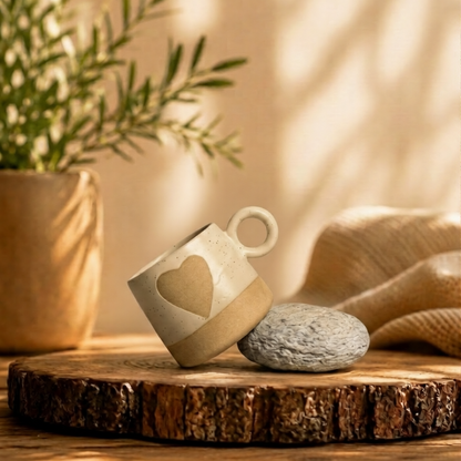 Handmade Ceramic Cute Grey Heart Glasses|| Microwave safe|| Gifting || Chai & Coffee lovers Set of 1