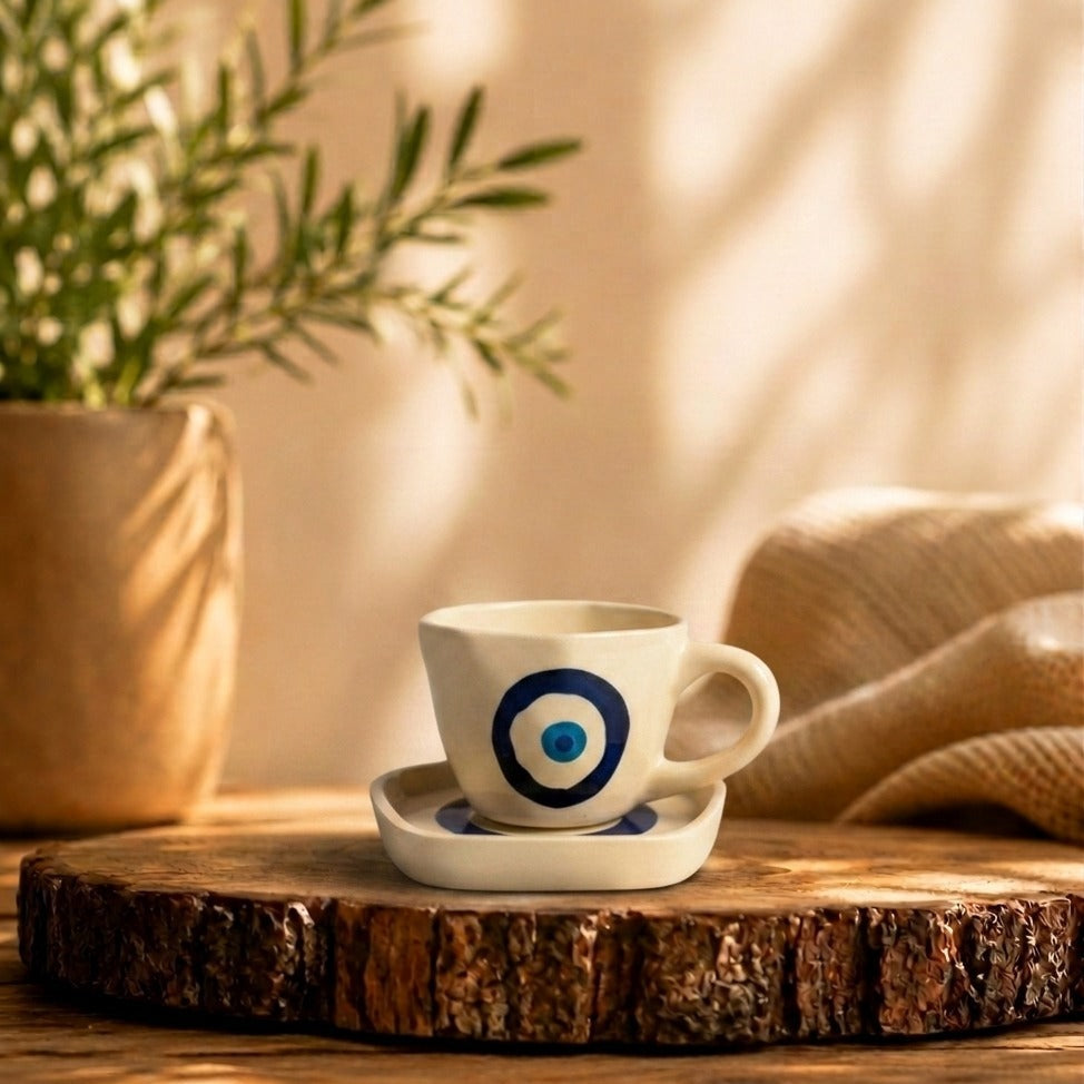 Handpainted Evil Eye Coffee/Tea Mug - Set of 1 | Pinterest Inspired Gift for Lovers, Friends, Anniversary, Birthdays, Valentines, Boyfriend Girlfriend| Microwave Safe| 350ML