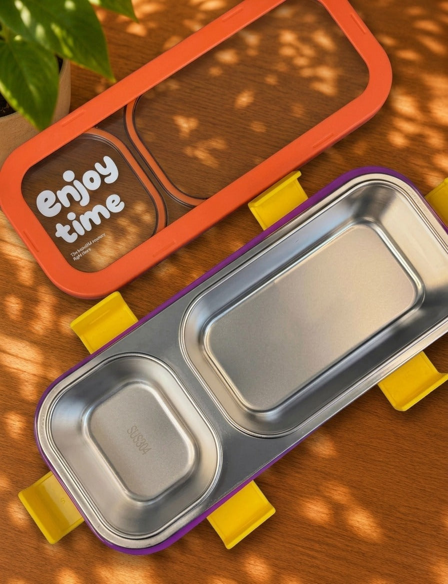 Enjoy Time 2 Compartment Stainless Steel Leakproof Lunch Box