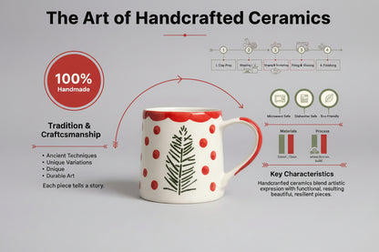 Handcrafted Pine & Red Scallop Ceramic Mug