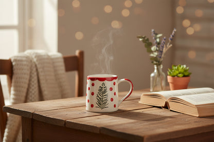 Handcrafted Pine & Red Scallop Ceramic Mug