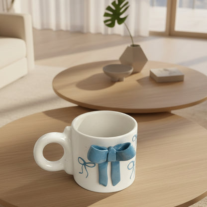 Handmade Ceramic Cute Blue Ribbon Glasses|| Microwave safe|| Gifting || Chai & Coffee lovers Set of 1