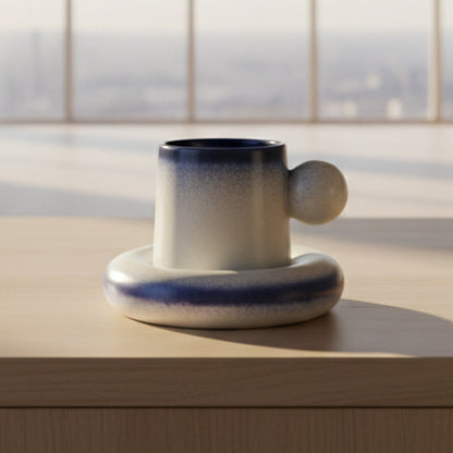 Blue Edge Ceramic Bubble Cup and Saucer Set