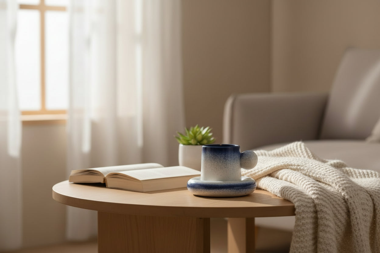 Blue Edge Ceramic Bubble Cup and Saucer Set
