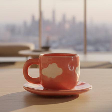 Peach Cloud Ceramic Cup and Saucer Set