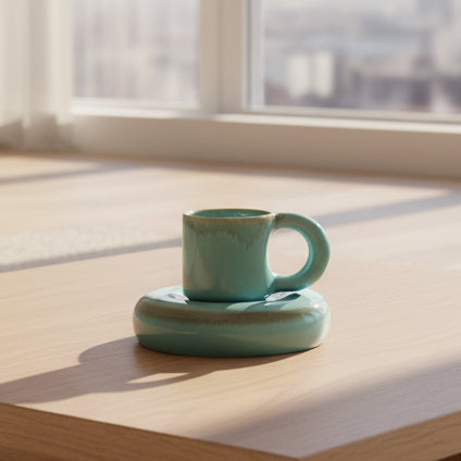 Premium Handcrafted Torquise Blue Ceramic Bubble Cup and Saucer Set | Durable & Microwave Safe | Cute Tea Cups (350ml) for Home, Office and Gifting item for Couples, Men & Women | Daily Use
