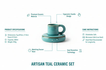 Torquise Blue Ceramic Bubble Cup and Saucer Set