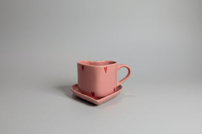 Premium Handcrafted Pink Heart Mug & Saucer Set