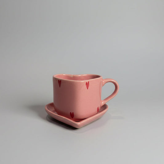 Premium Handcrafted Pink Heart Mug & Saucer Set