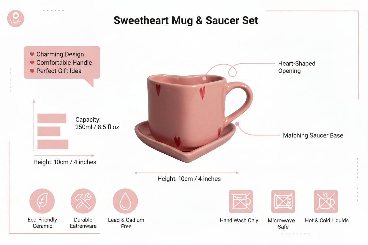 Premium Handcrafted Pink Heart Mug & Saucer Set