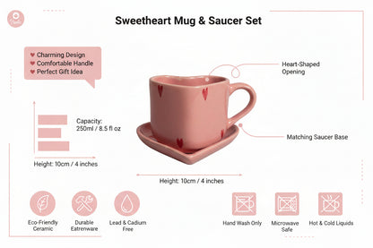 Premium Handcrafted Pink Heart Mug & Saucer Set