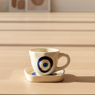 Handpainted Evil Eye Coffee/Tea Mug - Set of 1 | Pinterest Inspired Gift for Lovers, Friends, Anniversary, Birthdays, Valentines, Boyfriend Girlfriend| Microwave Safe| 350ML