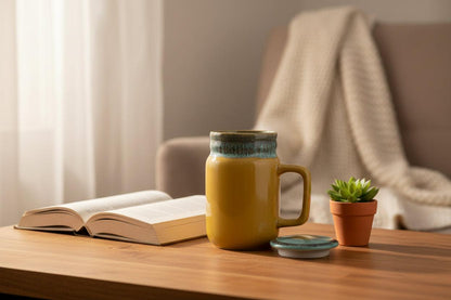 Handmade Ceramic Tall Drip Paint Tumbler with Lid