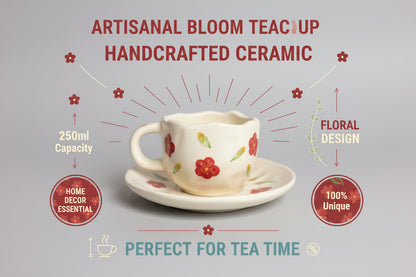 Floral Scalloped Ceramic Cup and Saucer Set