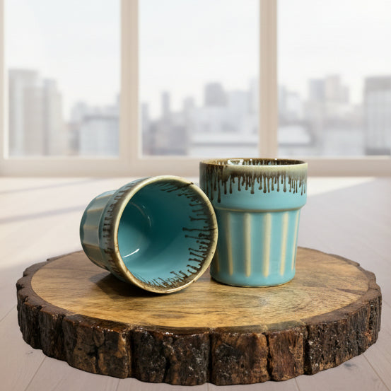 Handmade Ceramic Cutting Chai Glass Set of 2 | Desi Kulhad Style Tea Cups | Microwave Safe | 120 ml Chai Cups for Home, Office & Gifting