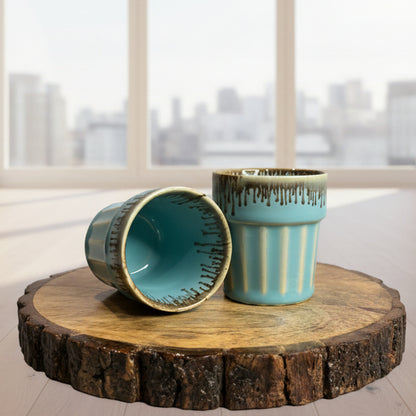 Handmade Ceramic Cutting Chai Glass Set of 2 | Desi Kulhad Style Tea Cups | Microwave Safe | 120 ml Chai Cups for Home, Office & Gifting