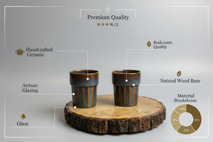 Handmade Coffee Brown Ceramic Cutting Chai Glasses Set of 2
