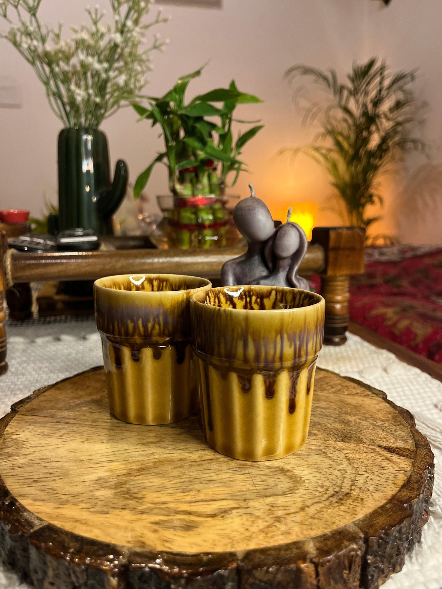 Handcrafted Mustard Yellow Ceramic Cutting Chai Glass Set of 2