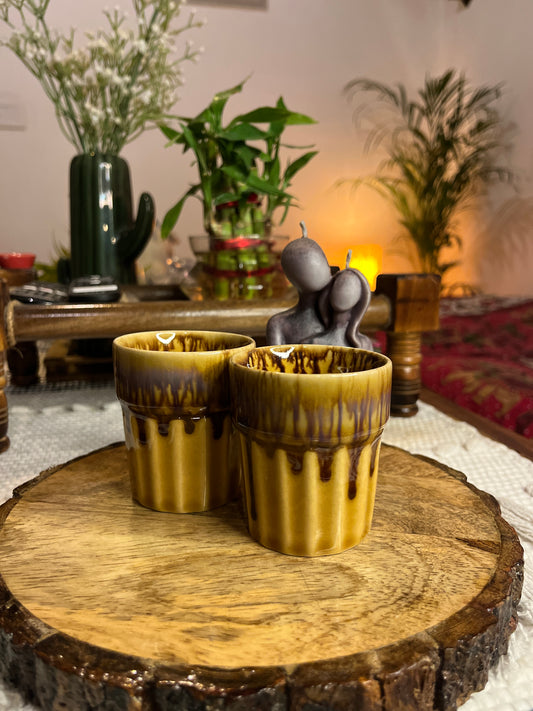 Handmade Ceramic Mustard Cutting Chai Glasses Microwave Safe Tea Cups - Chai/Tea Glasses Set of 2 for Office, Corporates, Family - Desi Style Kulhad Cups Set of 2, 120 ml