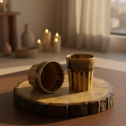 Handcrafted Mustard Yellow Ceramic Cutting Chai Glass Set of 2
