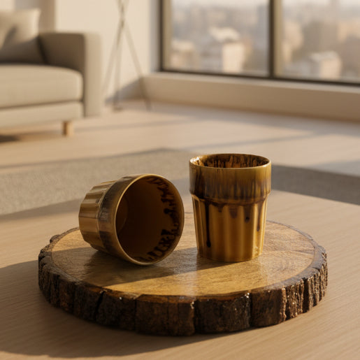 Handmade Ceramic Mustard Cutting Chai Glasses Microwave Safe Tea Cups - Chai/Tea Glasses Set of 2 for Office, Corporates, Family - Desi Style Kulhad Cups Set of 2, 120 ml