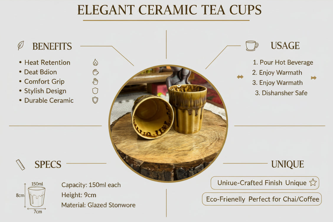 Handcrafted Mustard Yellow Ceramic Cutting Chai Glass Set of 2