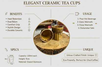 Handcrafted Mustard Yellow Ceramic Cutting Chai Glass Set of 2