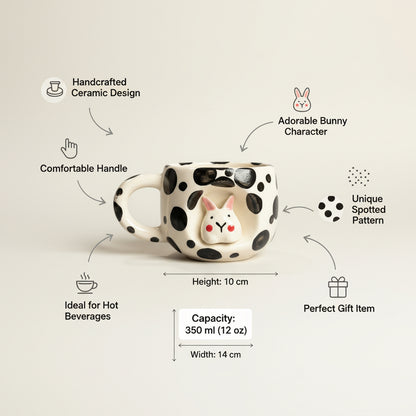 Handmade Cute Ceramic Pinterest Inspired Bunny Mug (350 ML) | White and Black, Romantic Gift for Anniversary, Birthday, Boyfriend/Girlfriend, Coffee & Tea Lovers, Valentine's Day  | Microwave & Dishwasher Safe | Daily use (Pack of 1)