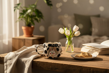 Handmade Cute Ceramic Pinterest Inspired Bunny Mug (350 ML) | White and Black, Romantic Gift for Anniversary, Birthday, Boyfriend/Girlfriend, Coffee & Tea Lovers, Valentine's Day  | Microwave & Dishwasher Safe | Daily use (Pack of 1)