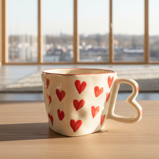 Handpainted Diamond Red Heart Love Ceramic Coffee/Tea Mug - Set of 1 | Pinterest Inspired Gift for Lovers, Friends, Anniversary, Birthdays, Valentines, Boyfriend Girlfriend| Microwave Safe| 350ML