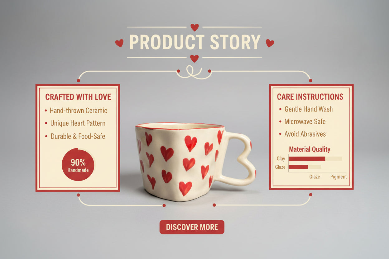 Handpainted Red Heart Love Ceramic Mug