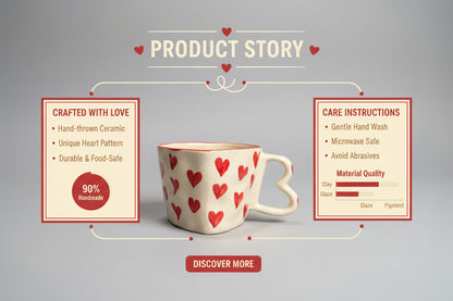 Handpainted Red Heart Love Ceramic Mug