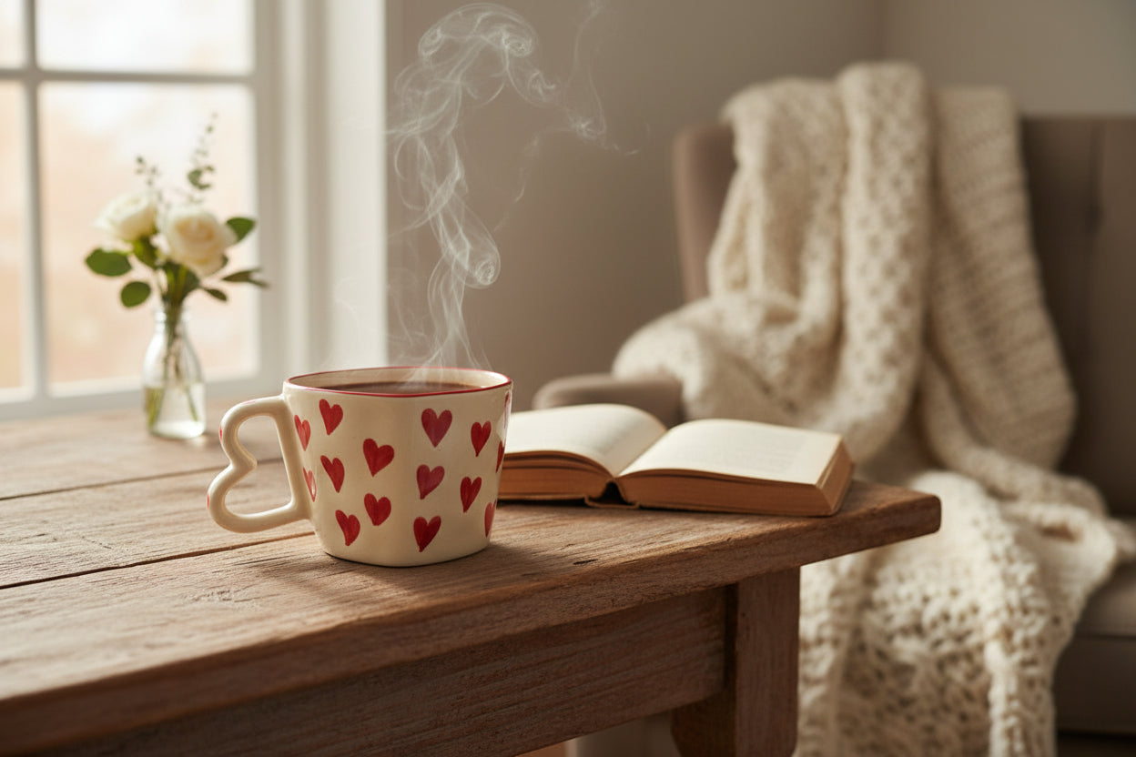 Handpainted Red Heart Love Ceramic Mug