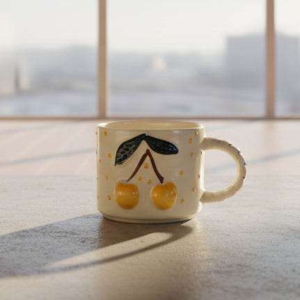 Handcrafted Yellow Berry Ceramic Mug (200ml) | Pinterest Inspired Gift for Lovers, Friends, Anniversary, Birthdays, Valentines, Boyfriend Girlfriend | Microwave Safe | Pack of 1