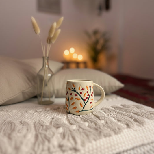 Handcrafted Autumn Berries Ceramic Coffee/Tea Mug (250ml) | Pinterest Inspired Gift for Lovers, Friends, Anniversary, Birthdays, Valentines, Boyfriend Girlfriend | Microwave Safe | Pack of 1