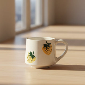 Handcrafted Yellow Strawberry Ceramic Mug (200ml) | Pinterest Inspired Gift for Lovers, Friends, Anniversary, Birthdays, Valentines, Boyfriend Girlfriend | Microwave Safe | Pack of 1