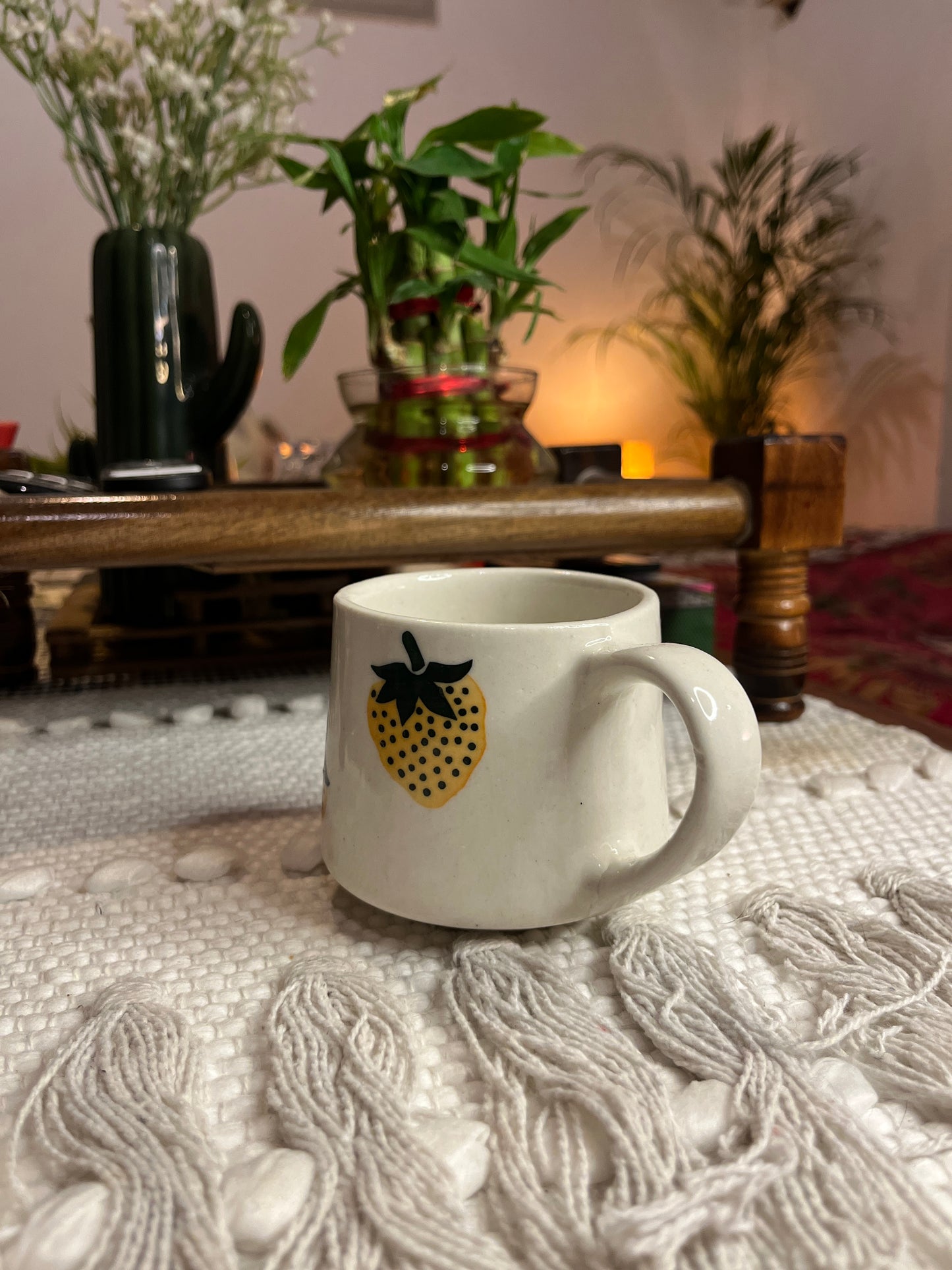 Handcrafted Yellow Strawberry Ceramic Mug