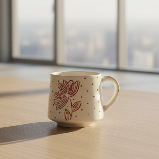 Handcrafted Maroon Floral Ceramic Mug (250ml) | Pinterest Inspired Gift for Lovers, Friends, Anniversary, Birthdays, Valentines, Boyfriend Girlfriend | Microwave Safe | Pack of 1