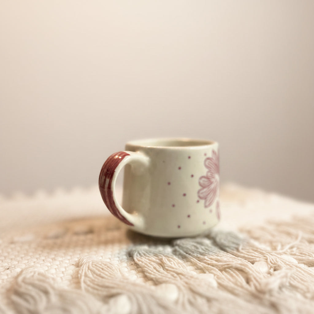 Handcrafted Maroon Floral Ceramic Mug