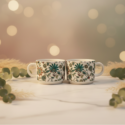 Floral Stag Blue Coffee Cups(200ml) | Stylish Mug for Home, Office & Gifting | Romantic Gift for Anniversary, Birthday, Boyfriend/Girlfriend, Coffee & Tea Lovers, Valentine's Day  | Microwave & Dishwasher Safe | Daily use (Pack of 2)
