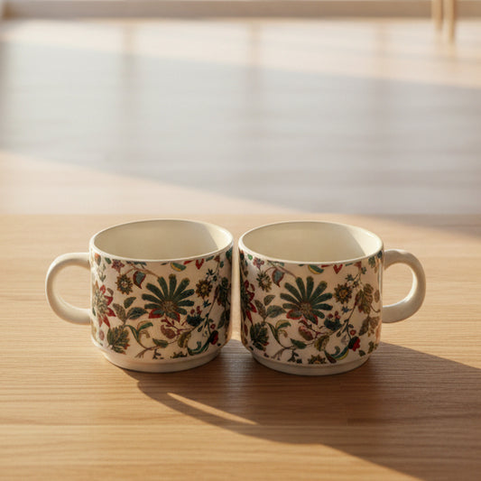 Floral Stag Blue Coffee Cups(200ml) | Stylish Mug for Home, Office & Gifting | Romantic Gift for Anniversary, Birthday, Boyfriend/Girlfriend, Coffee & Tea Lovers, Valentine's Day  | Microwave & Dishwasher Safe | Daily use (Pack of 2)