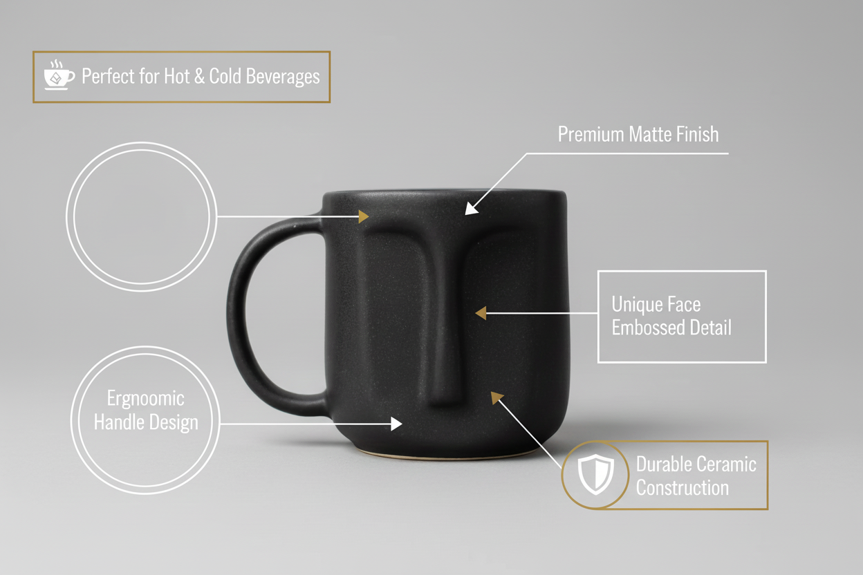 Handcrafted Matte Black Face Mug