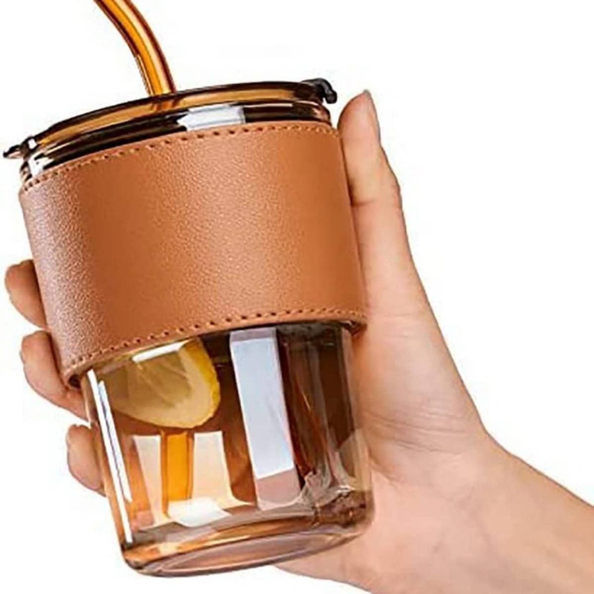 Glass Mason Jar with Heat Resistance Leather Grip