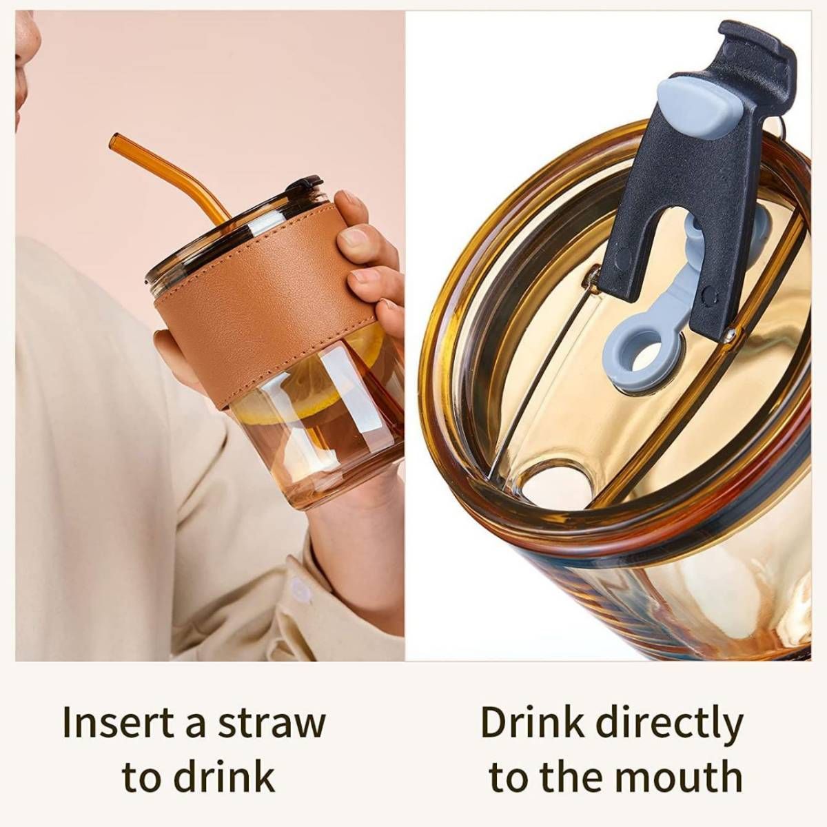 Glass Mason Jar with Heat Resistance Leather Grip