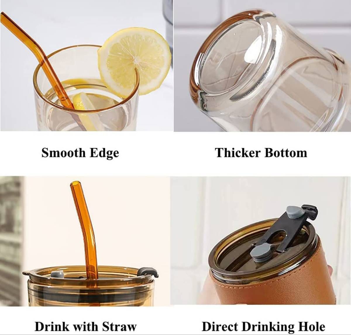 Glass Mason Jar with Heat Resistance Leather Grip