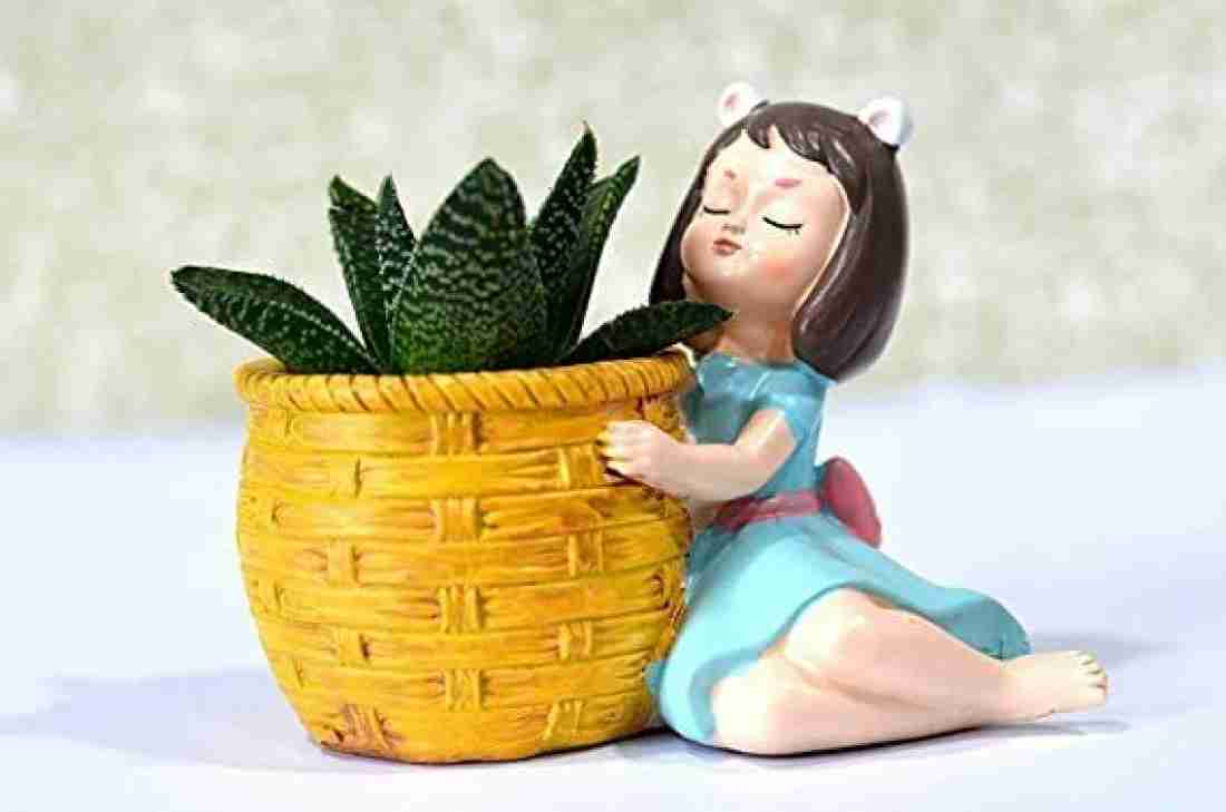 Handcrafted Beautiful Girl With Basket Planter/Flower Pot
