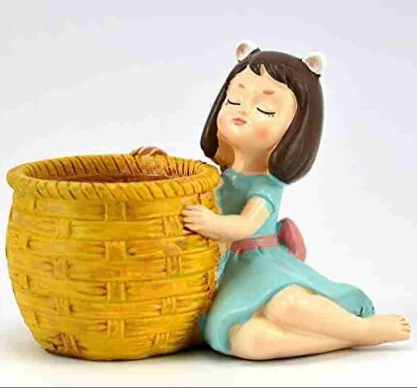 Handcrafted Beautiful Girl With Basket Planter/Flower Pot