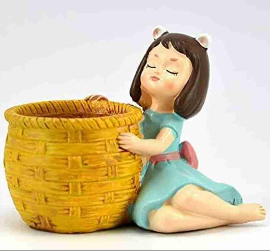Handcrafted Beautiful Girl With Basket Planter/Flower Pot